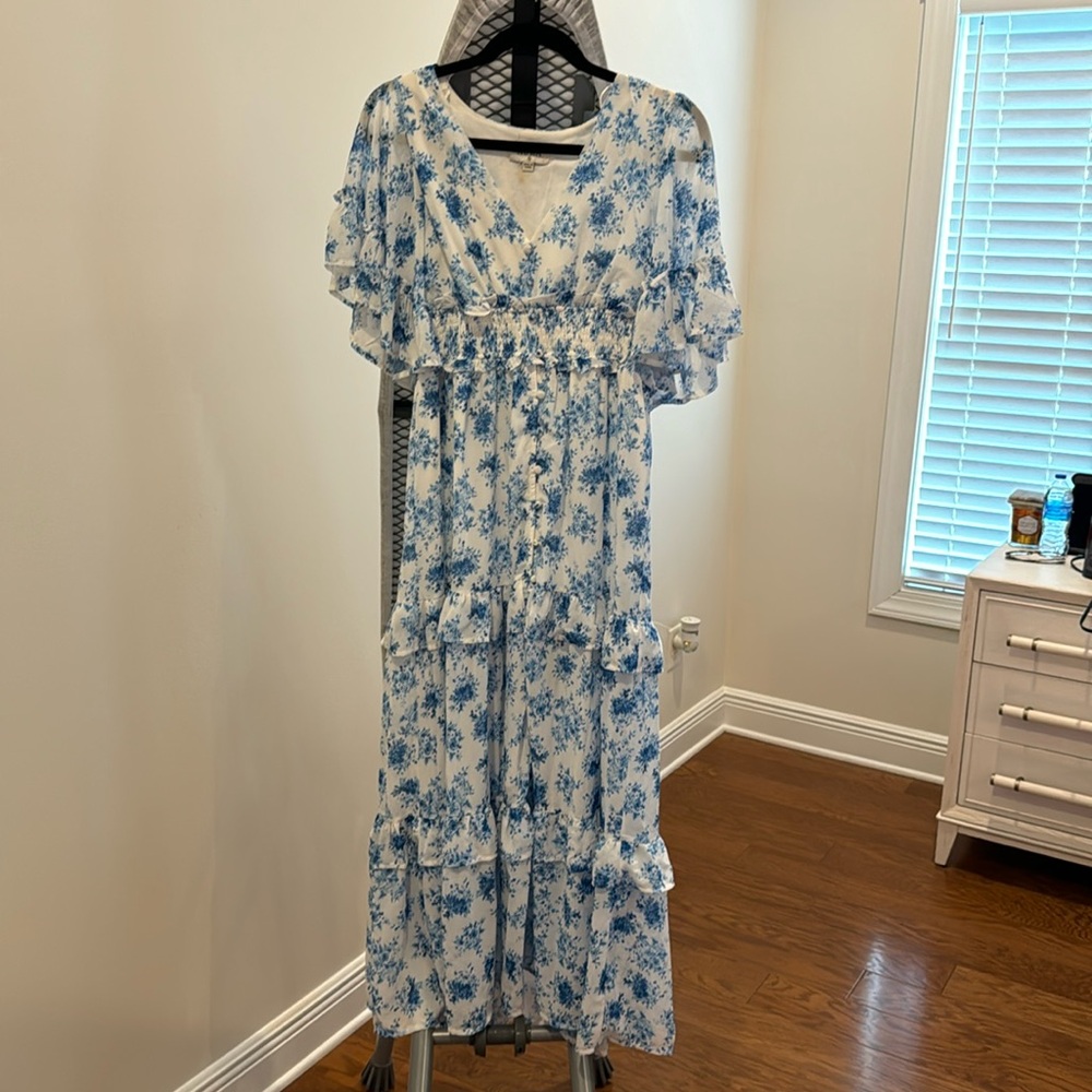 Aura Size Small Ruffle Flutter Sleeve Maxi Dress … - image 1